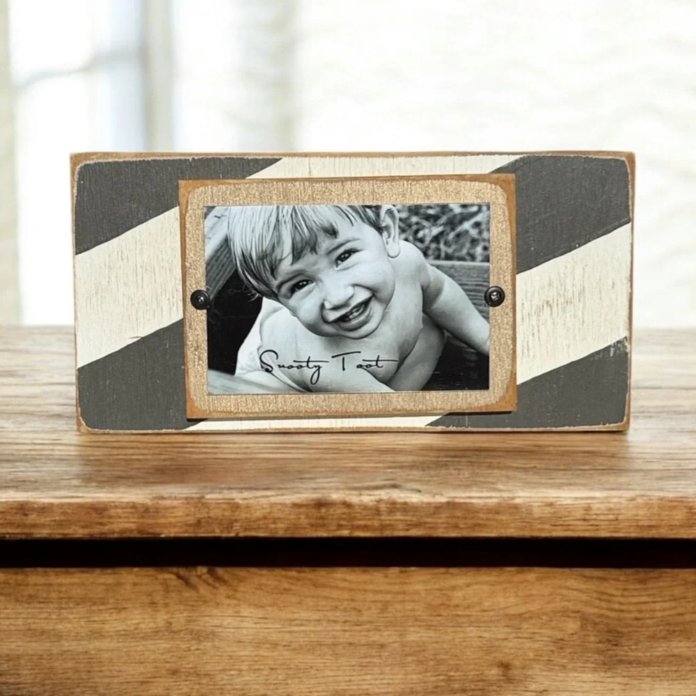 Striped Gray and White Wood Distressed Photo Frame